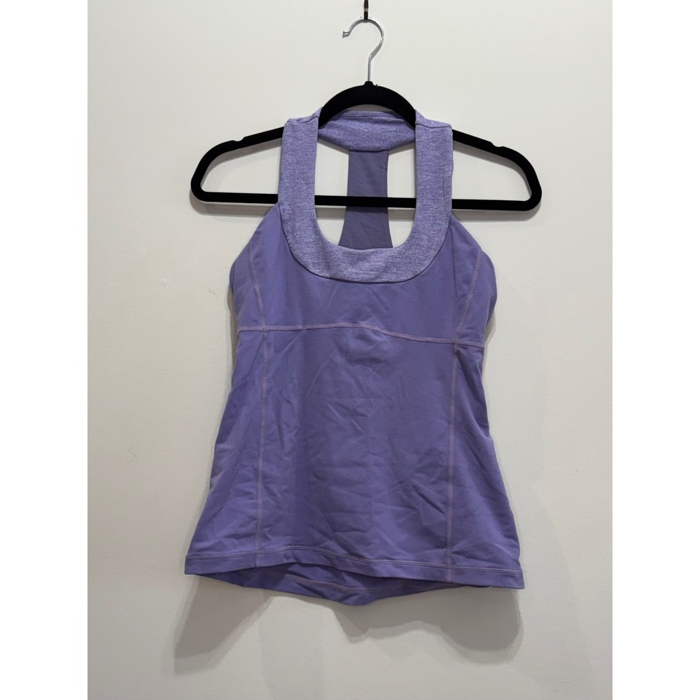 Lululemon Purple Scoop Neck Tank Top Built In Bra Mesh Racerback Women Size 8